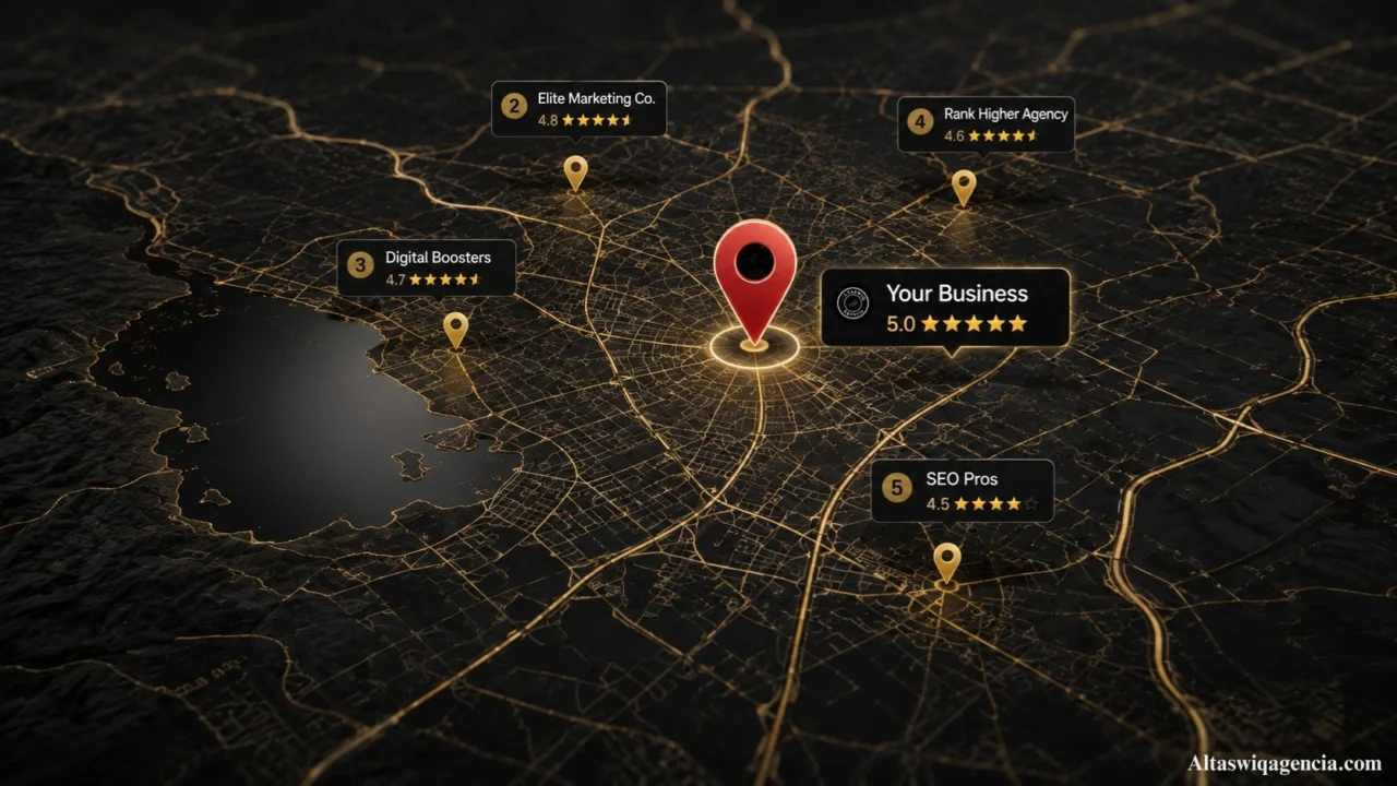 Map visualization comparing local business search rankings and star ratings