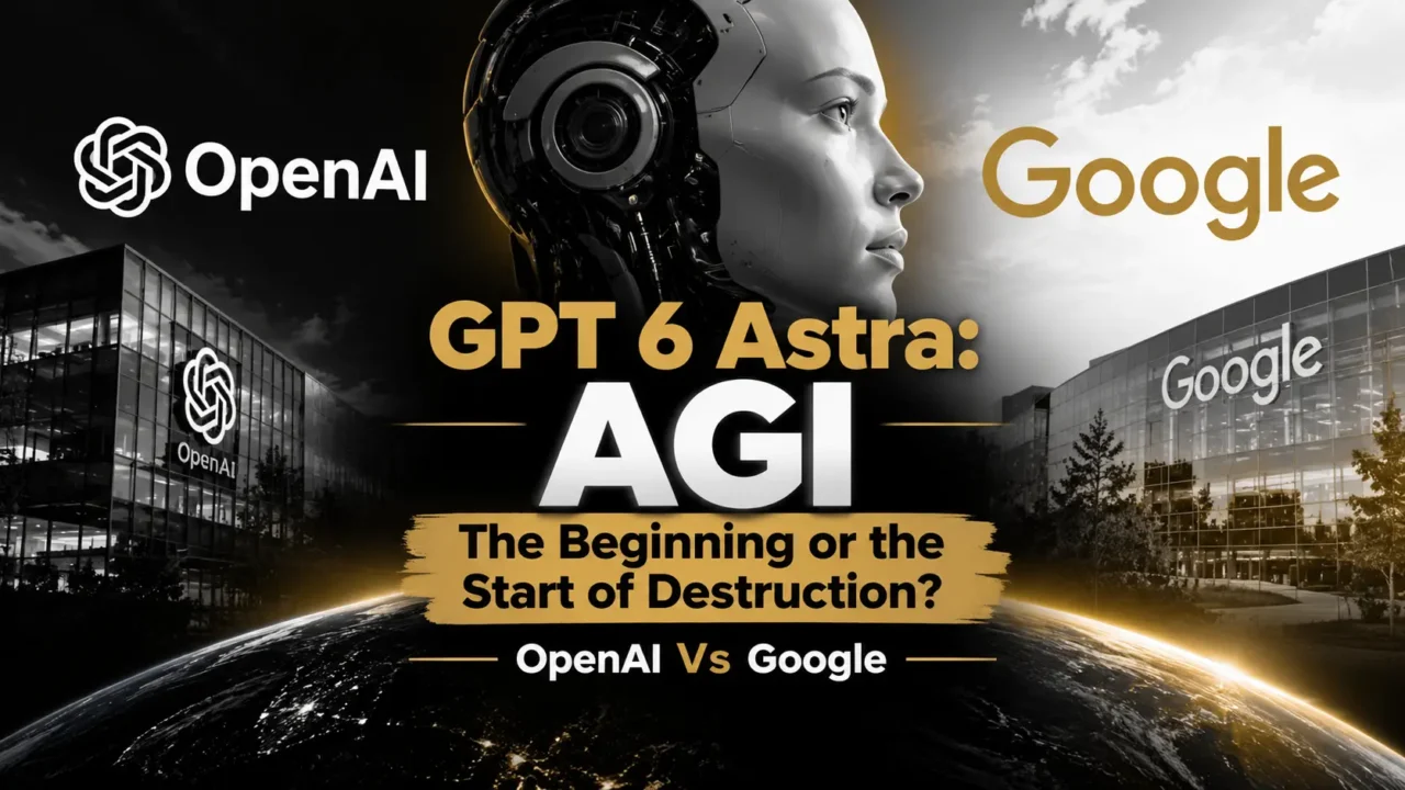GPT 6 Astra AGI concept showing OpenAI vs Google in a futuristic AI technology battle